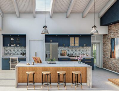 Photo by Murat Demircan a large kitchen with a center island surrounded by stools